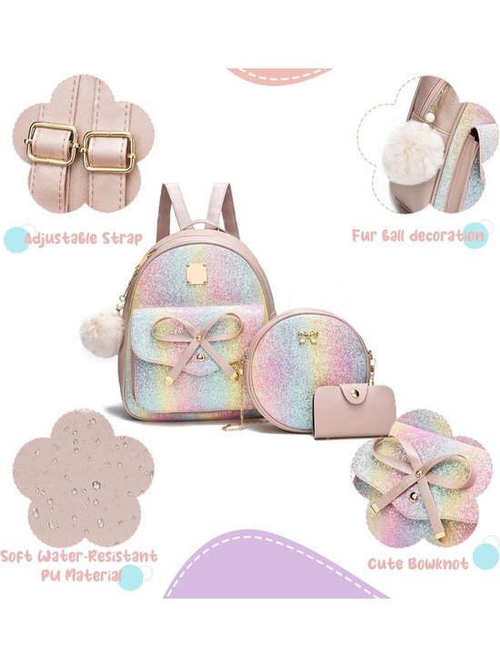 Women Glitter Purple PU Leather lightweight Fahsion 3-Piec Backpack Shoulder Bag main image 5